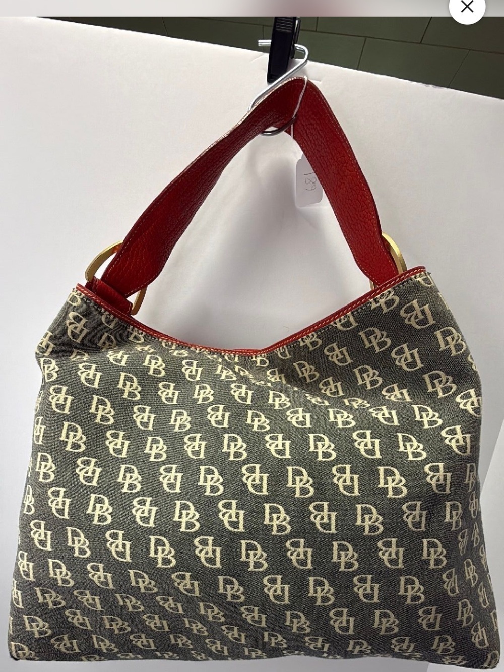 Dooney & Bourke Canvas Shoulder Bag with Red Trim
